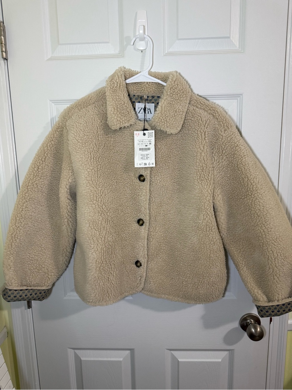 Zara Beige Sherpa Pea Coat - Neutral Button-Front